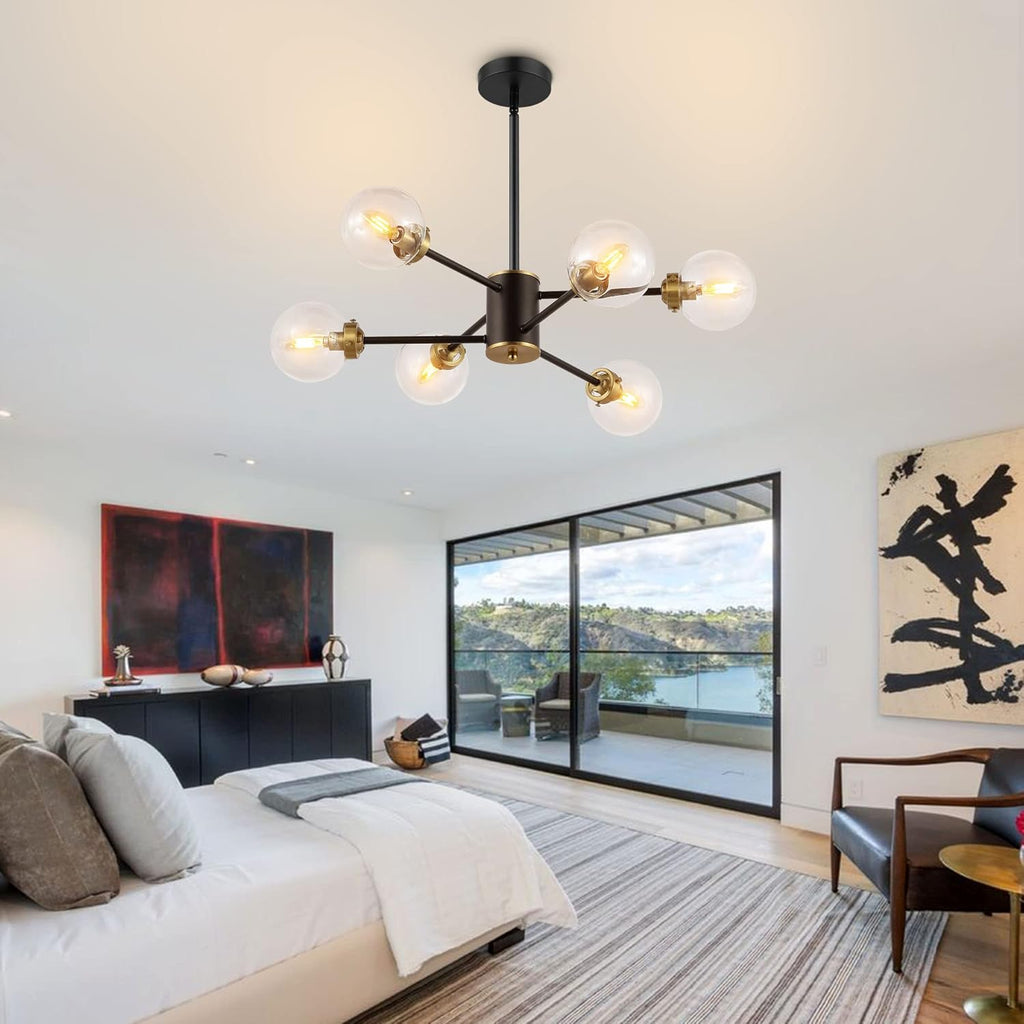 Adjustable Modern Black Chandelier — 6-Light - View 8