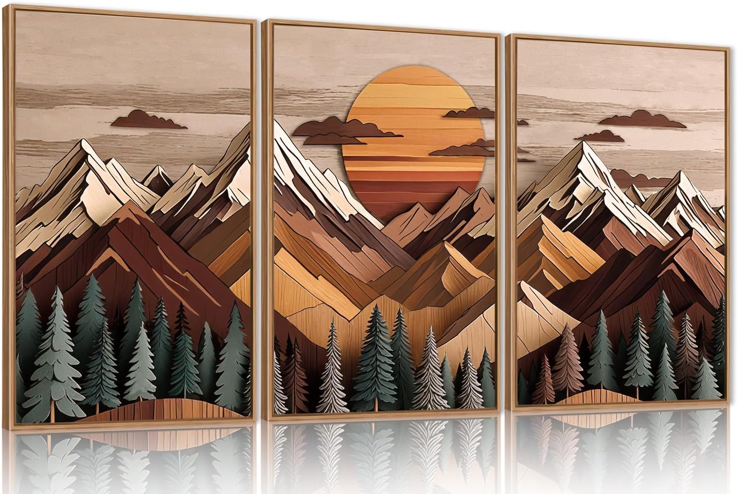 Framed Boho Beige Canvas Wall Art — 16" — Wood Sun Mountain Wall Art