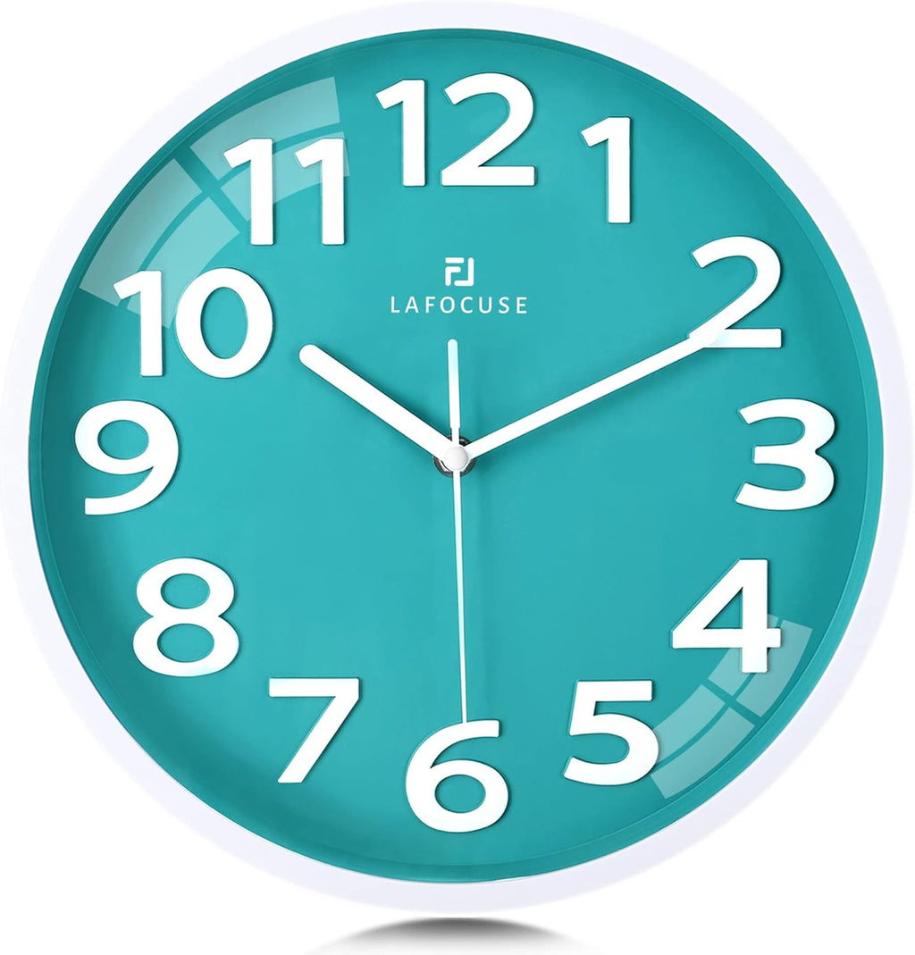 Battery Operated Blue Wall Clock — 12" — Teal