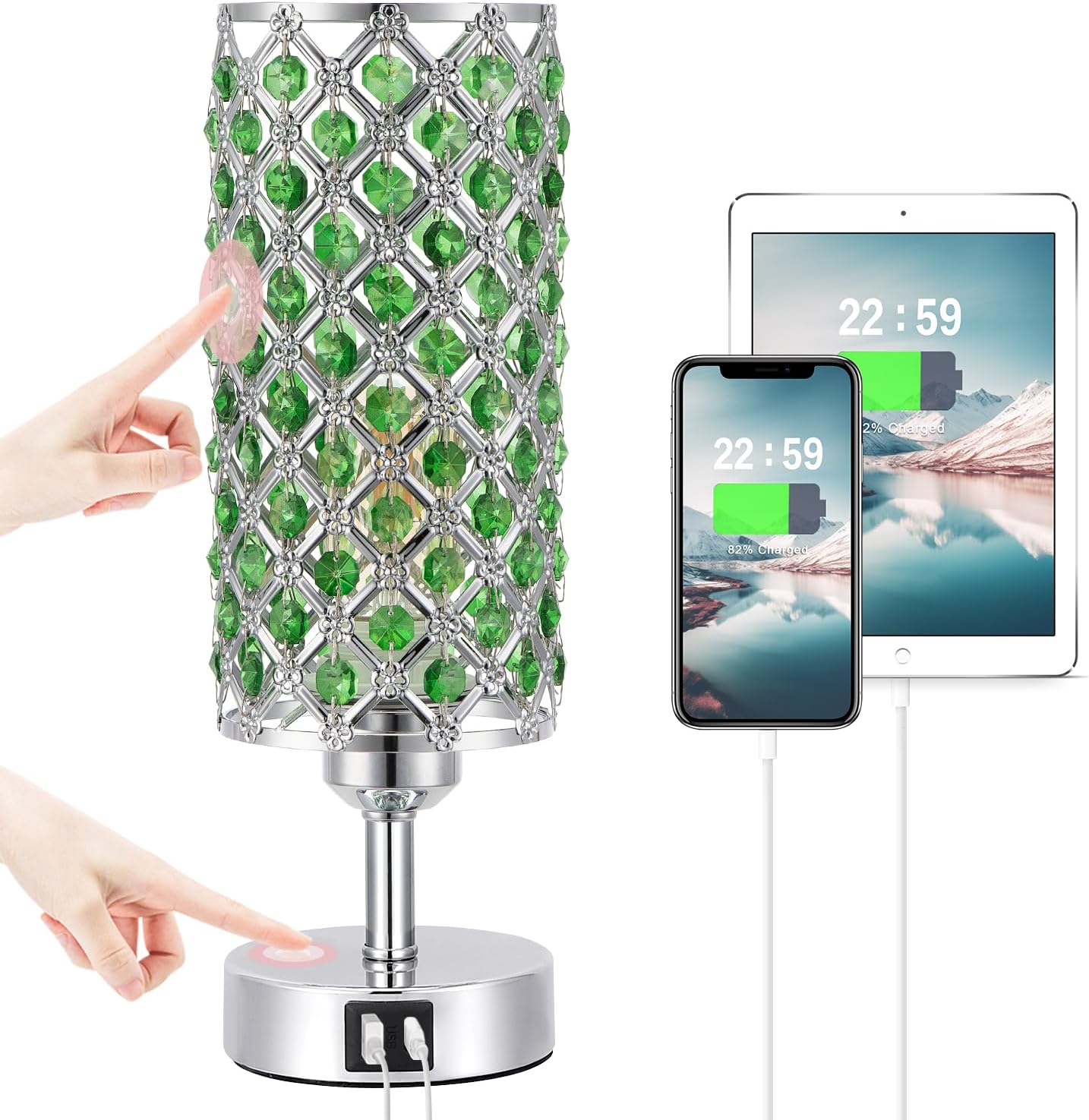 Dimmable Luxe Black Bedside Lamp — Green