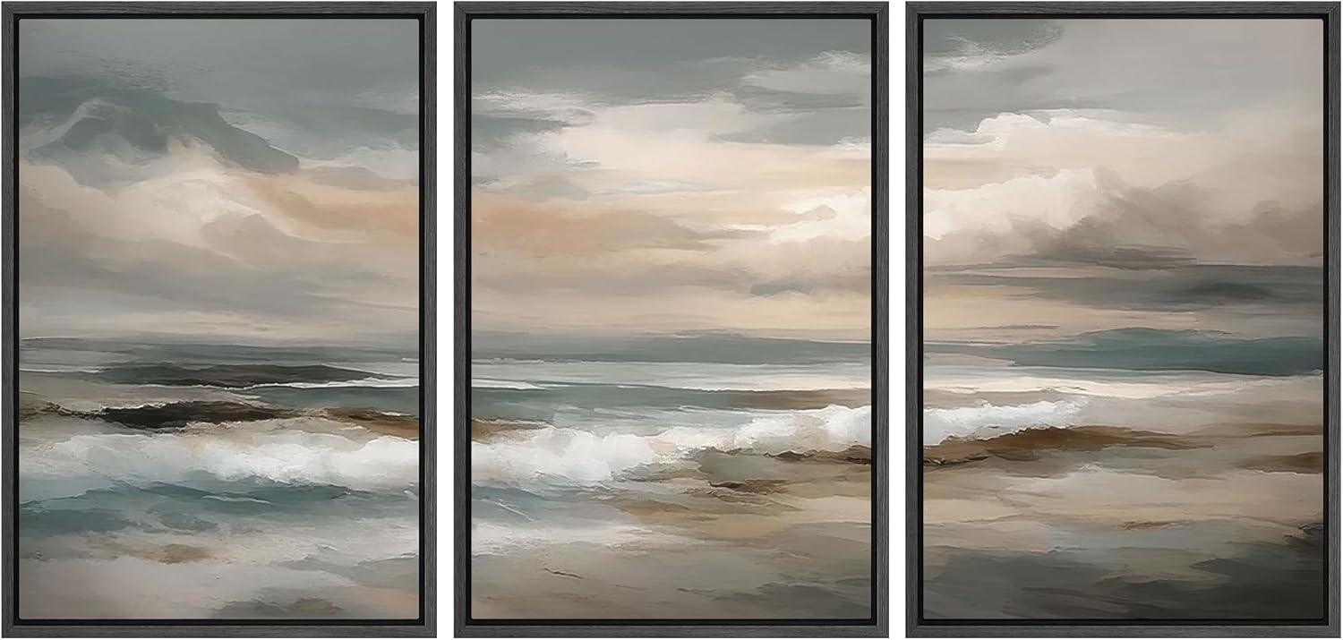 Framed Boho Fabric Wall Art — 16" — 24"x36"x3 Panels Black