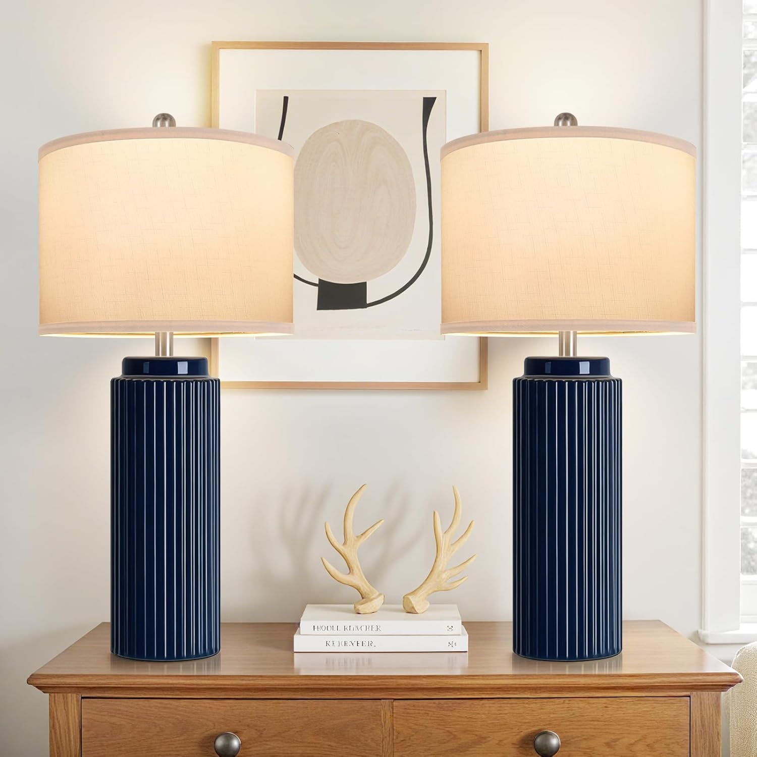 Boho Beige Nightstand Lamp — 23.5" — 28.5"