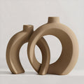 Farmhouse Beige Decorative Vase — Set of 2 — Matte Brown
