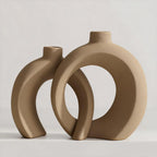Farmhouse Beige Decorative Vase — Set of 2 — Matte Brown