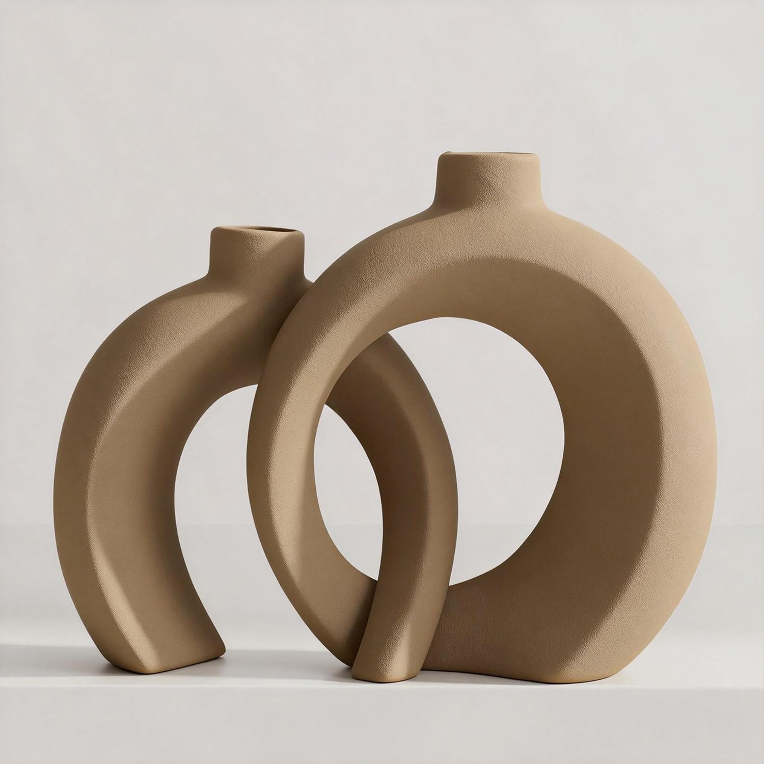 Farmhouse Beige Decorative Vase — Set of 2 — Matte Brown