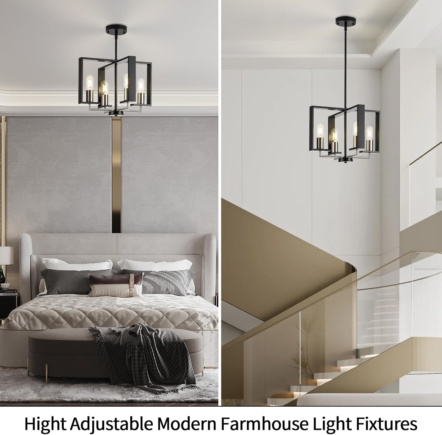 Adjustable Farmhouse Black Chandelier — 16.14" - View 4