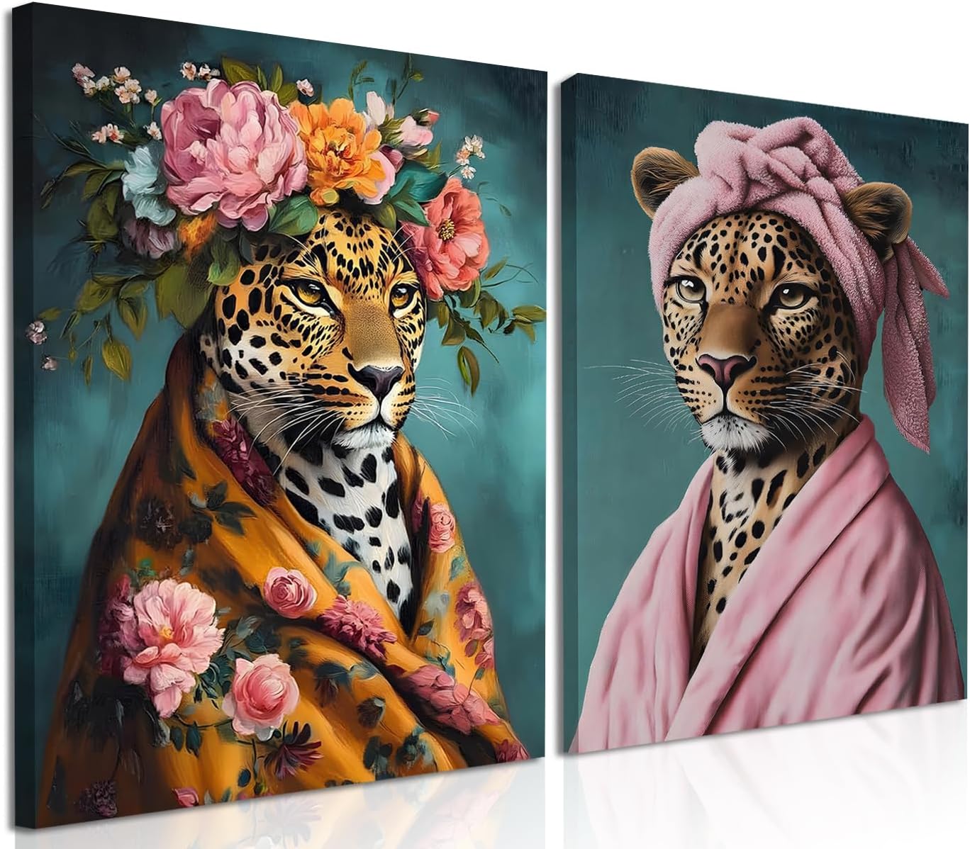Framed Black Wall Decor — 16" — Leopard