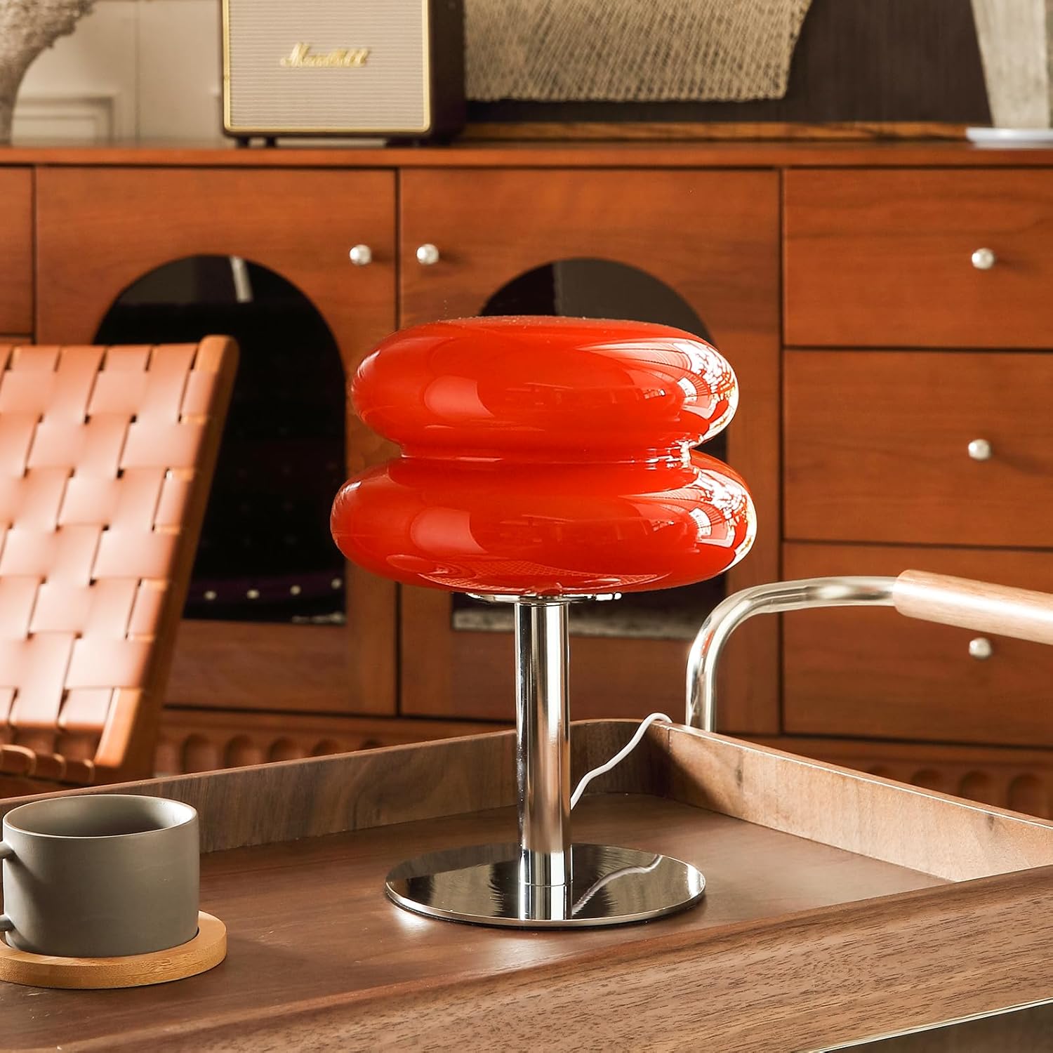 Dimmable Mid-Century Beige Desk Lamp — Red