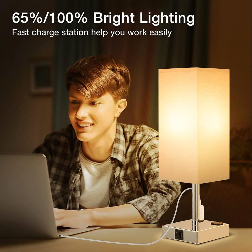 Dimmable Beige Bedside Lamp — Set of 2 - View 8
