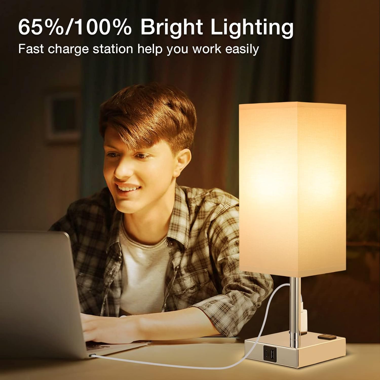 Dimmable Beige Bedside Lamp — Set of 2 - View 8