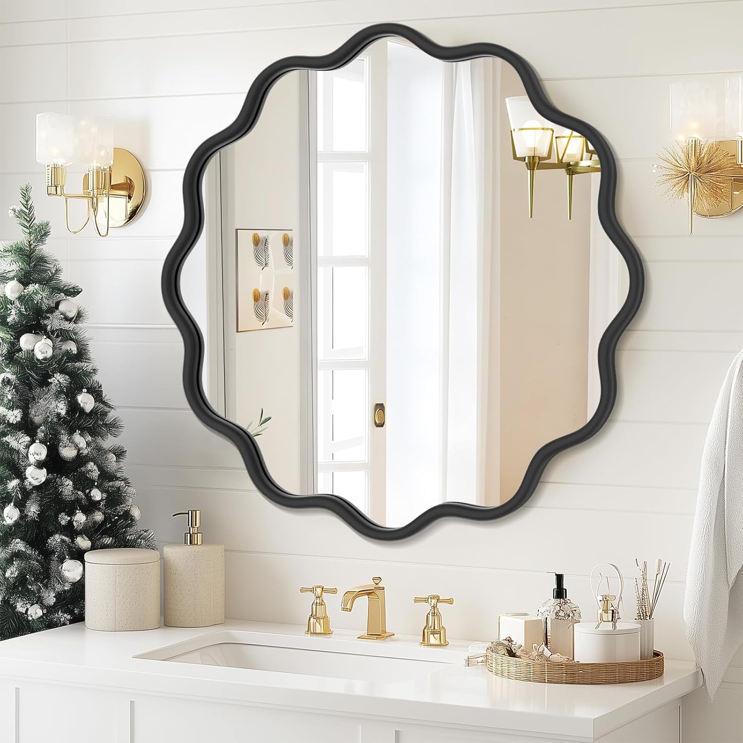 Round Luxe Black Wall Mirror — 20" — 28"L x 28"W