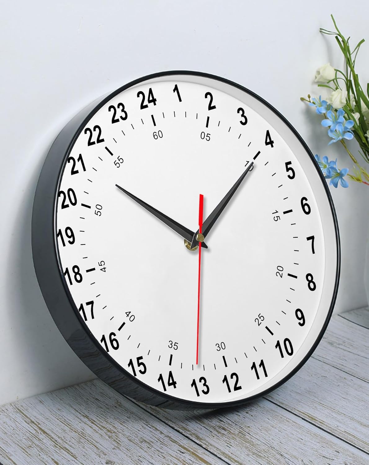 Round Modern Black Wall Clock — 12" - View 3