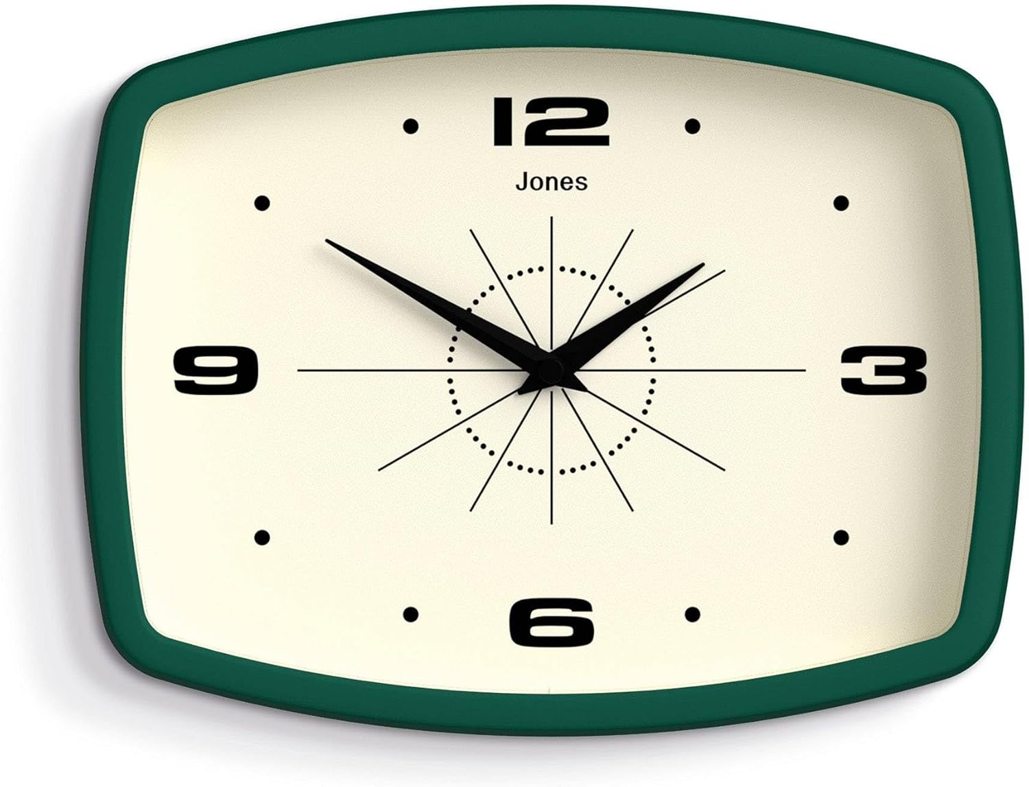 Rectangular Mid-Century Black Wall Clock — 10" — Eden Green