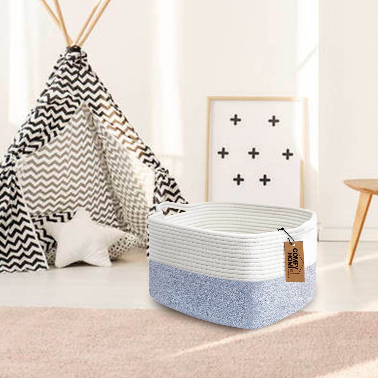 Boho Beige Woven Basket — 13.5" - View 3