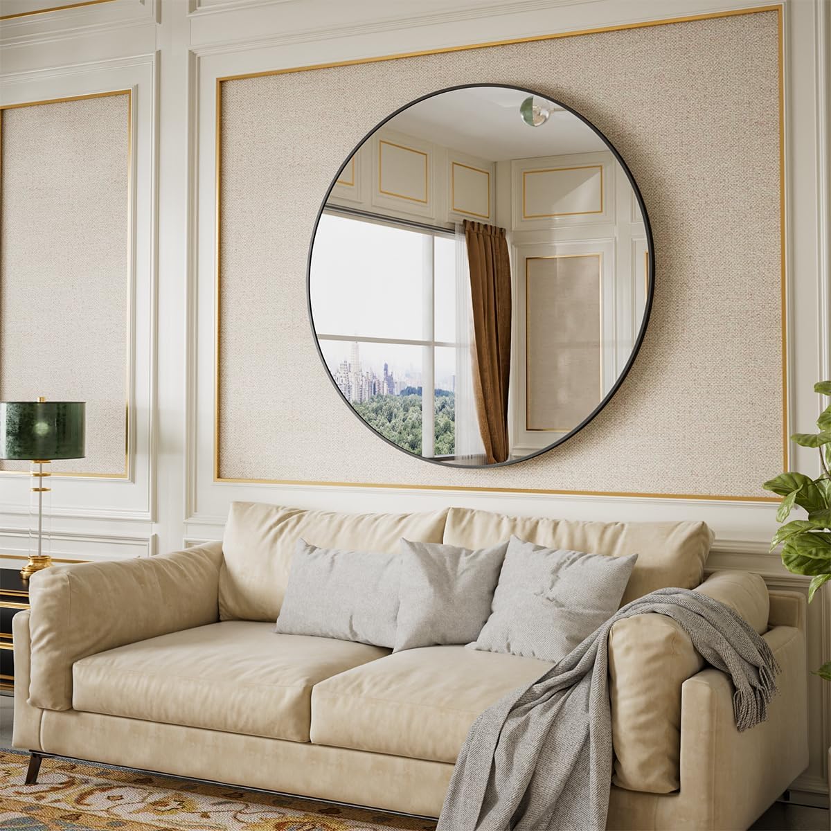 Luxe Black Round Mirror — 24" — Black