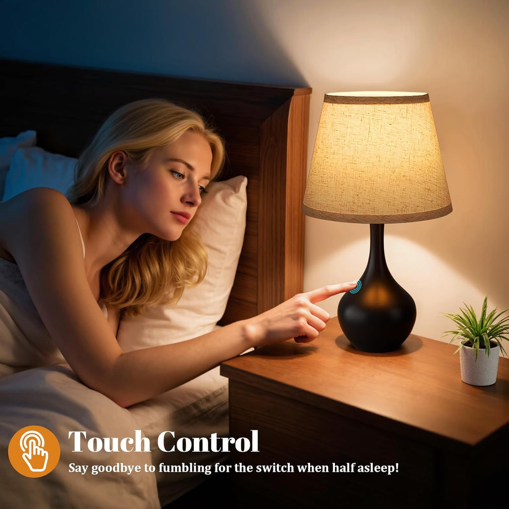 Dimmable Beige Bedside Lamp — 16.1" - View 2