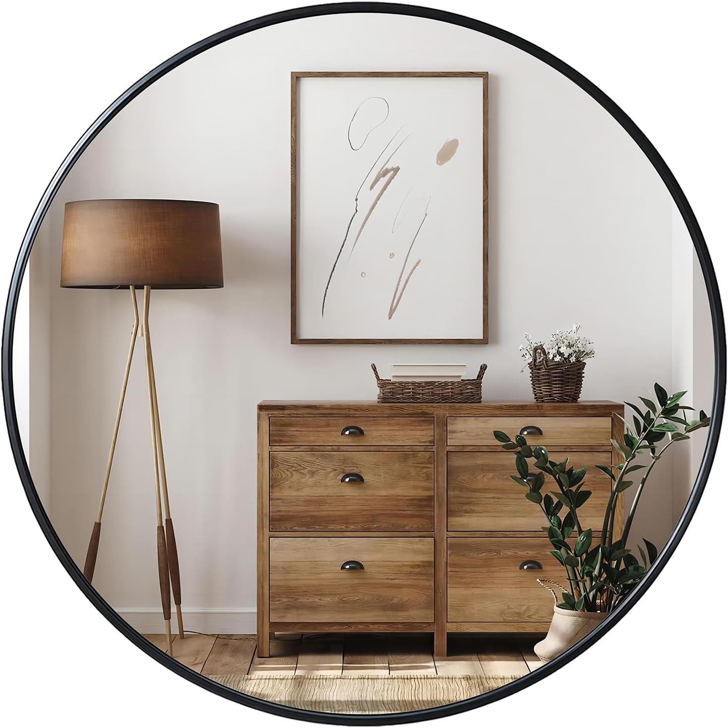 Black Round Mirror — 39" — Black