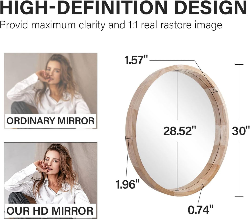 Farmhouse Wood Round Mirror — 30" - View 6