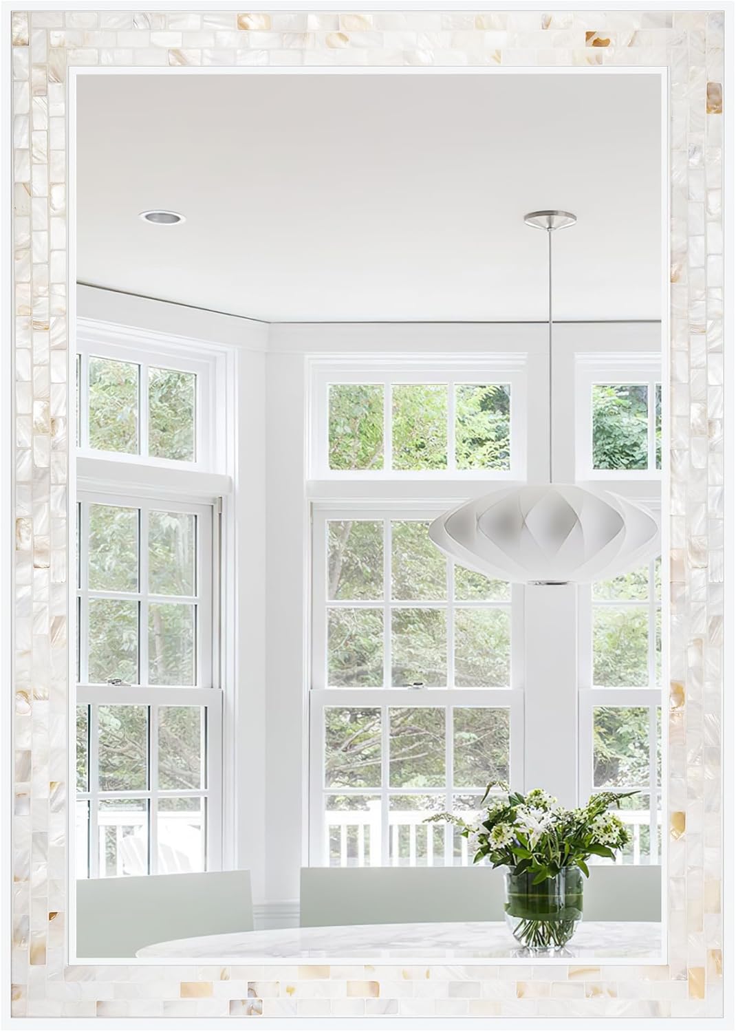 Framed White Round Mirror — 24" — White