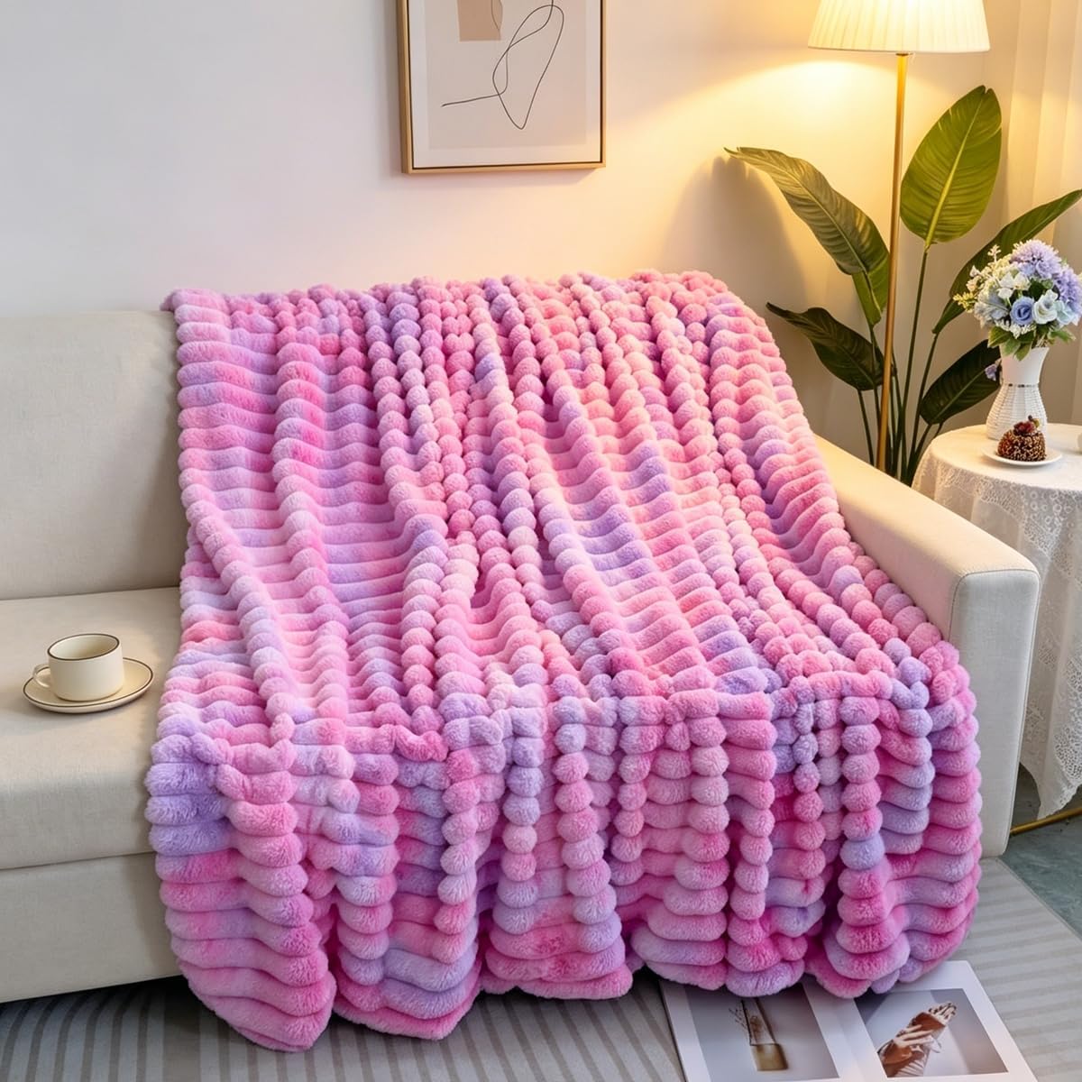 Beige Throw Pillow — 51" — Rose and Purpe