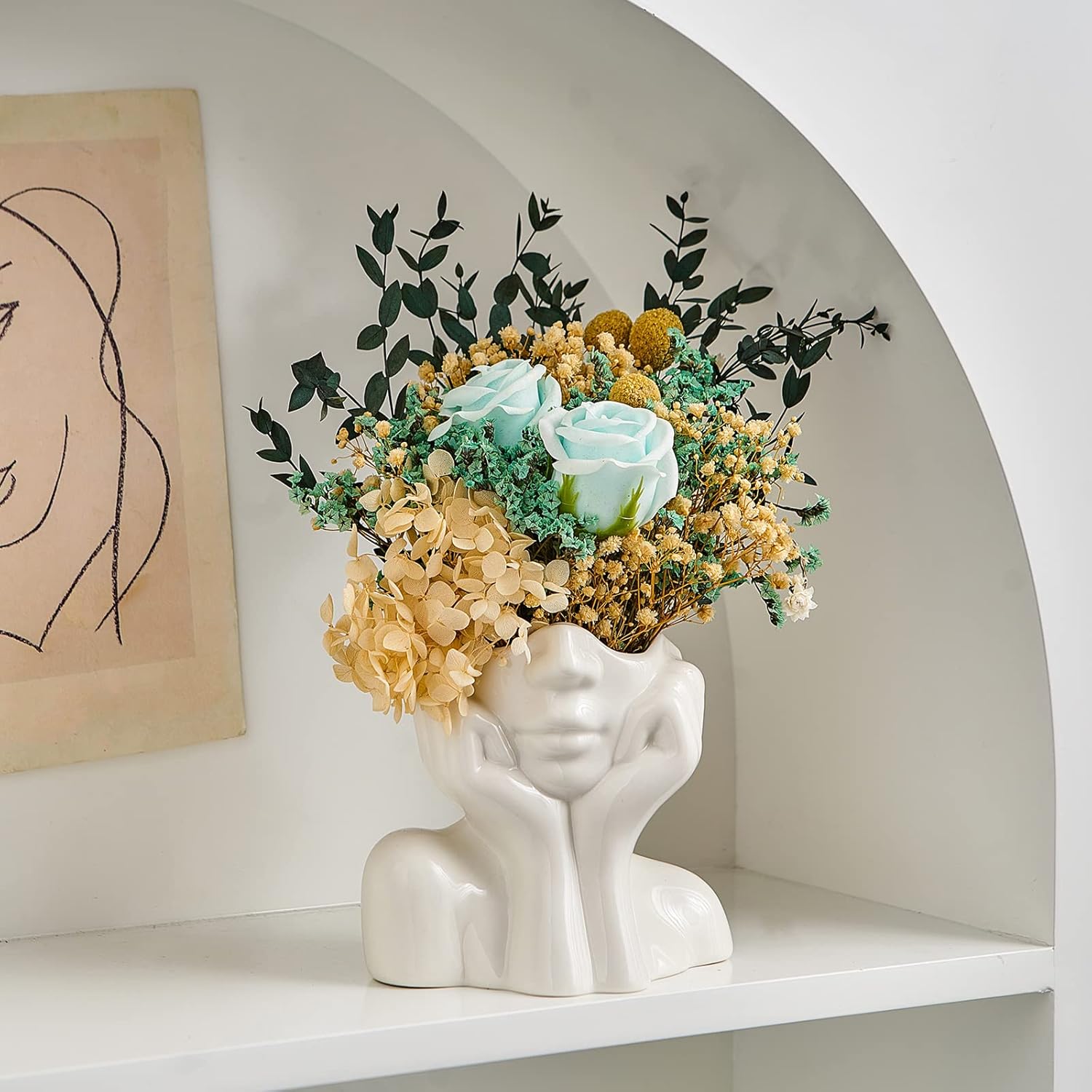 Modern Ceramic Flower Vase — 5.3" — Face Vase - Hands on Cheeks