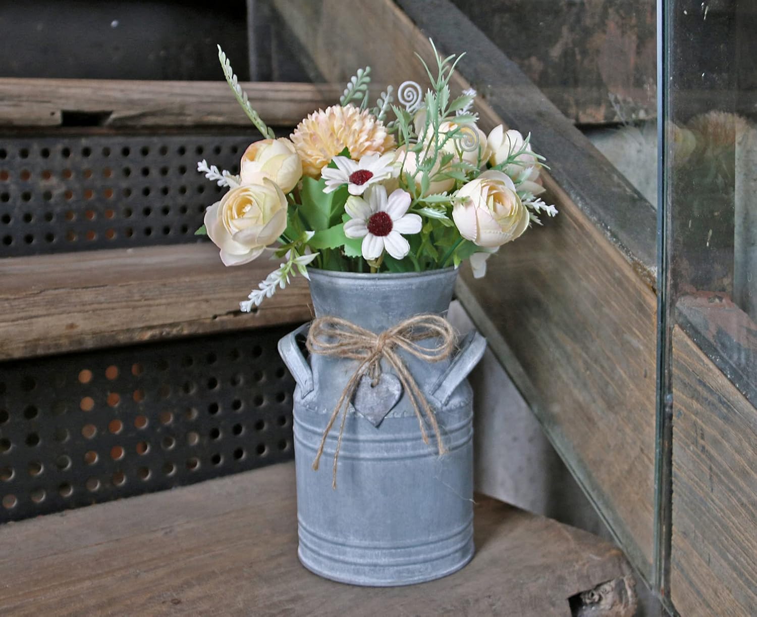 Vintage Farmhouse Metal Flower Vase — 7.2" - View 4