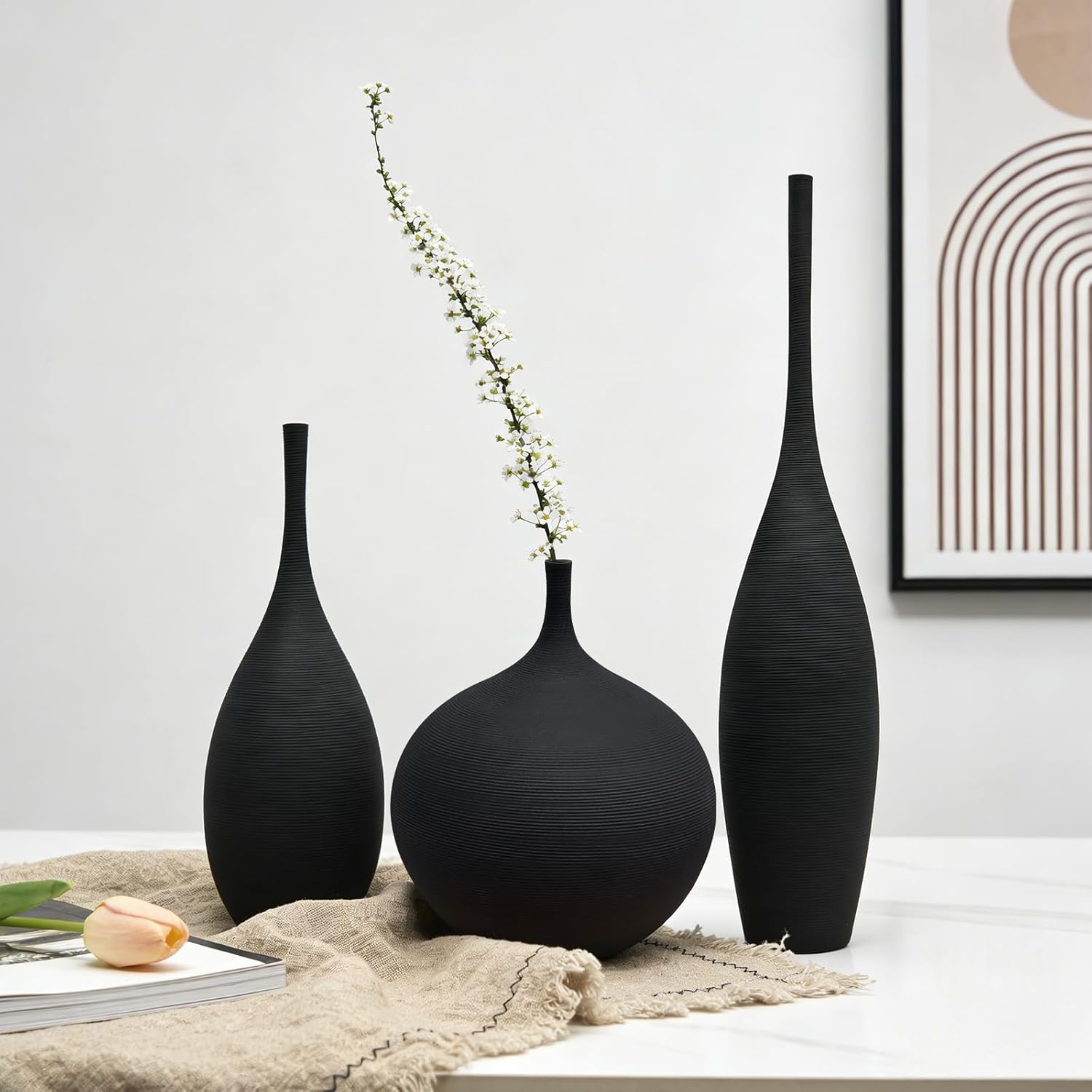 Boho Black Decorative Vase — Set of 3 - View 3