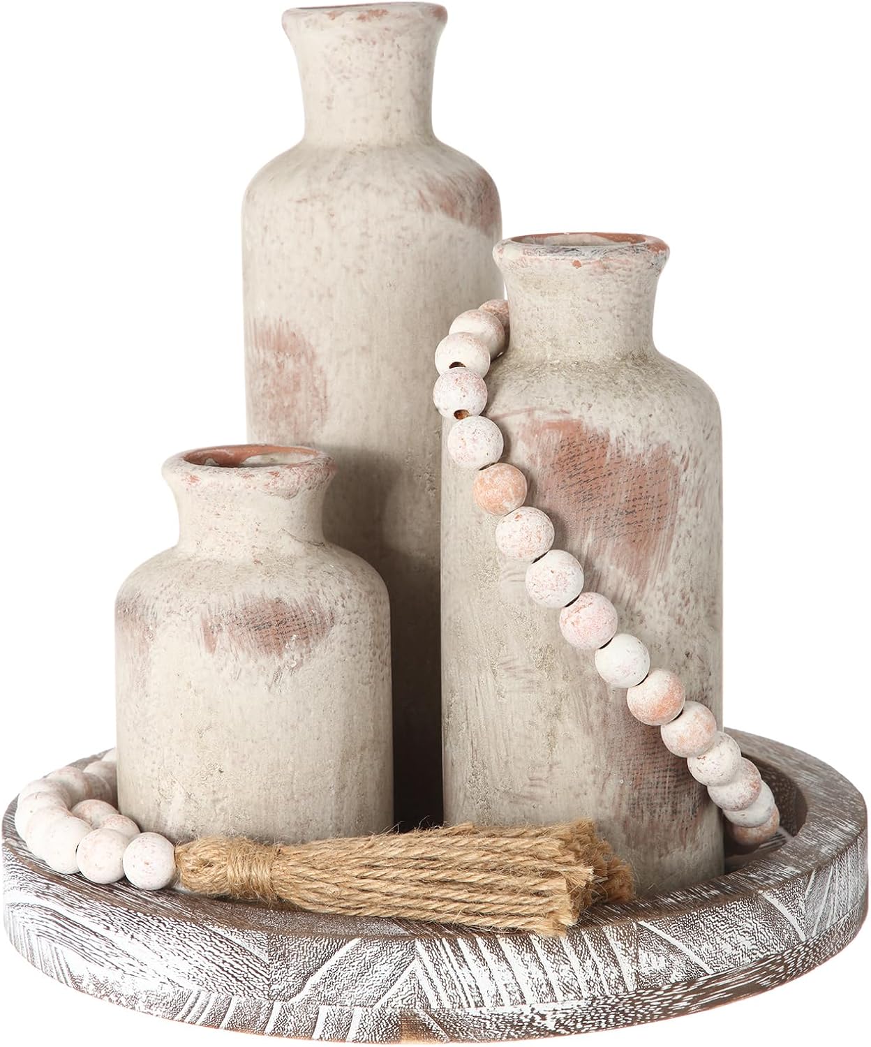 Boho Black Vase — Set of 3 — Vintage White