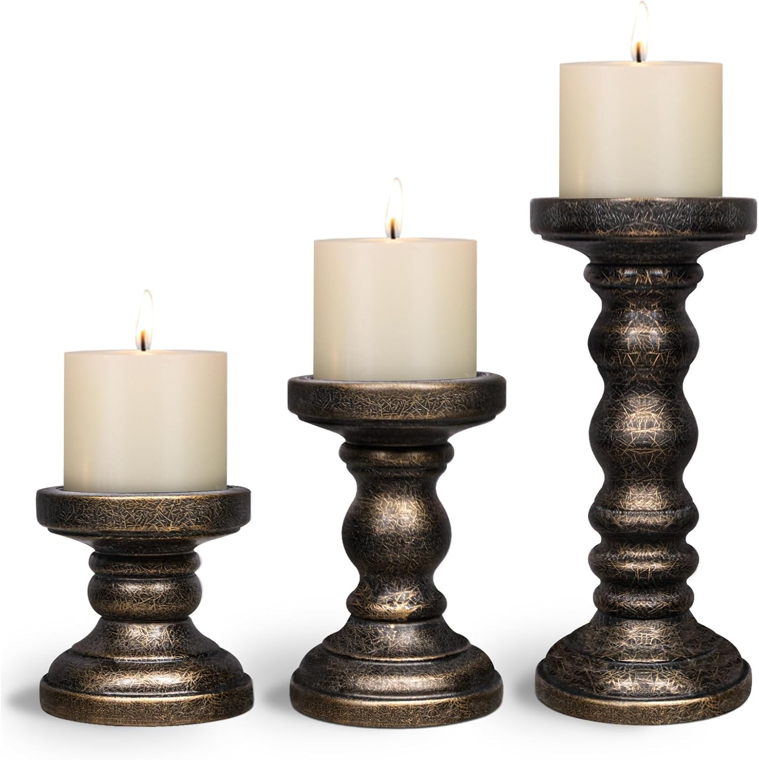 Vintage Farmhouse Black Pillar Candle — Set of 3 — Black Gold