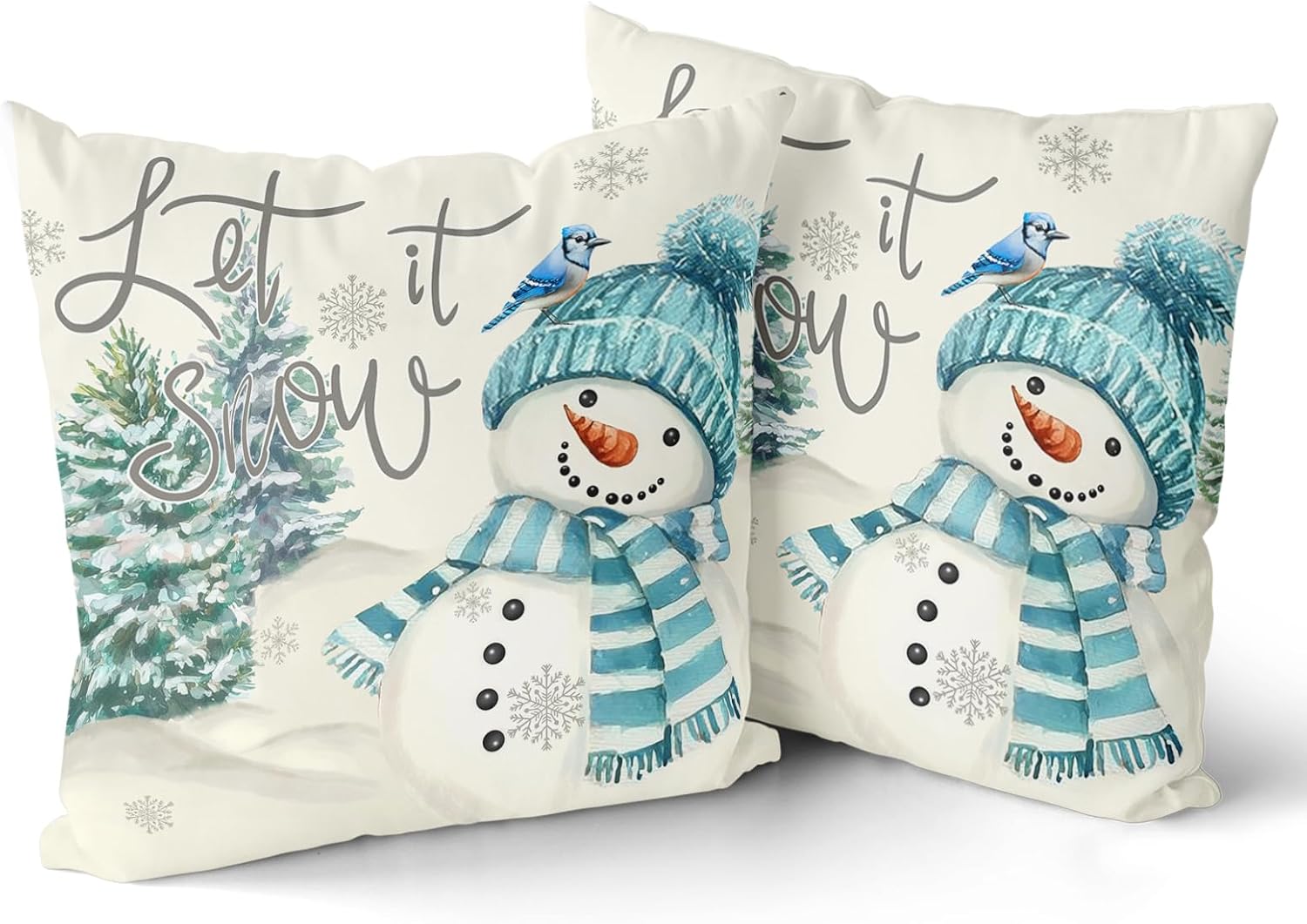 Vintage Boho Black Pillow Cover — 16" — Snowman Blue