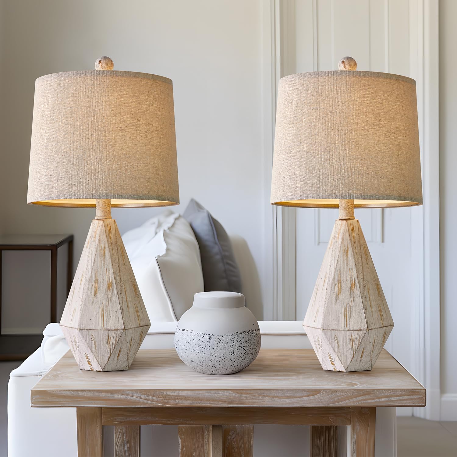 Linen Farmhouse Black Nightstand Lamp — 20.25" — Washed White