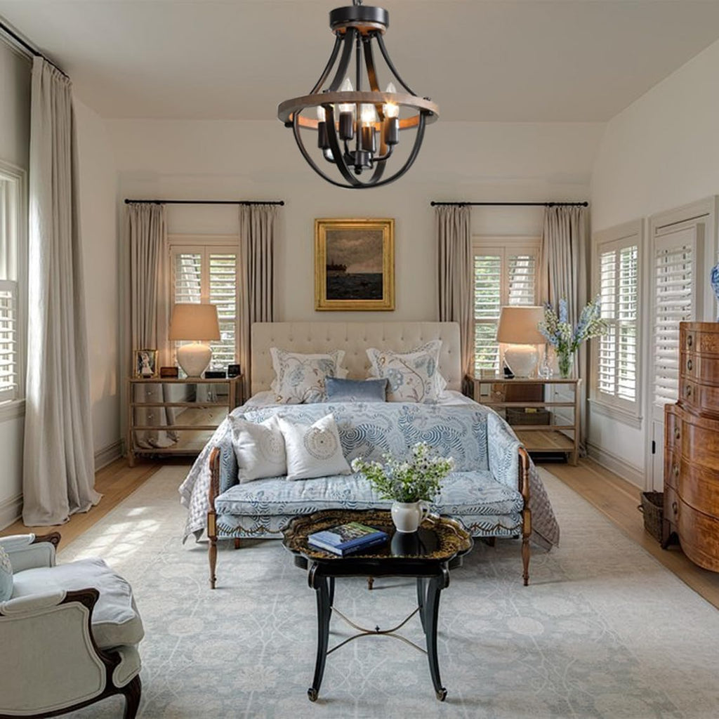 Vintage Farmhouse Black Chandelier — 4-Light - View 8