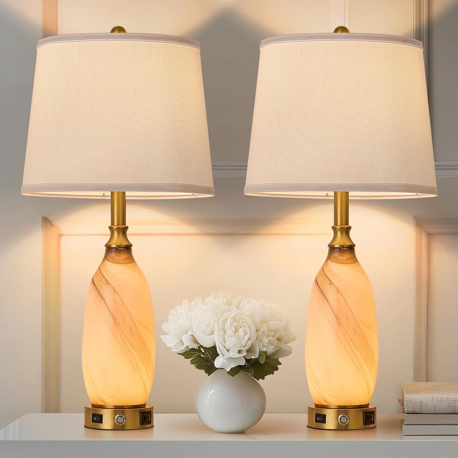 Dimmable Beige Desk Lamp — 29.5" — Ink wash painting