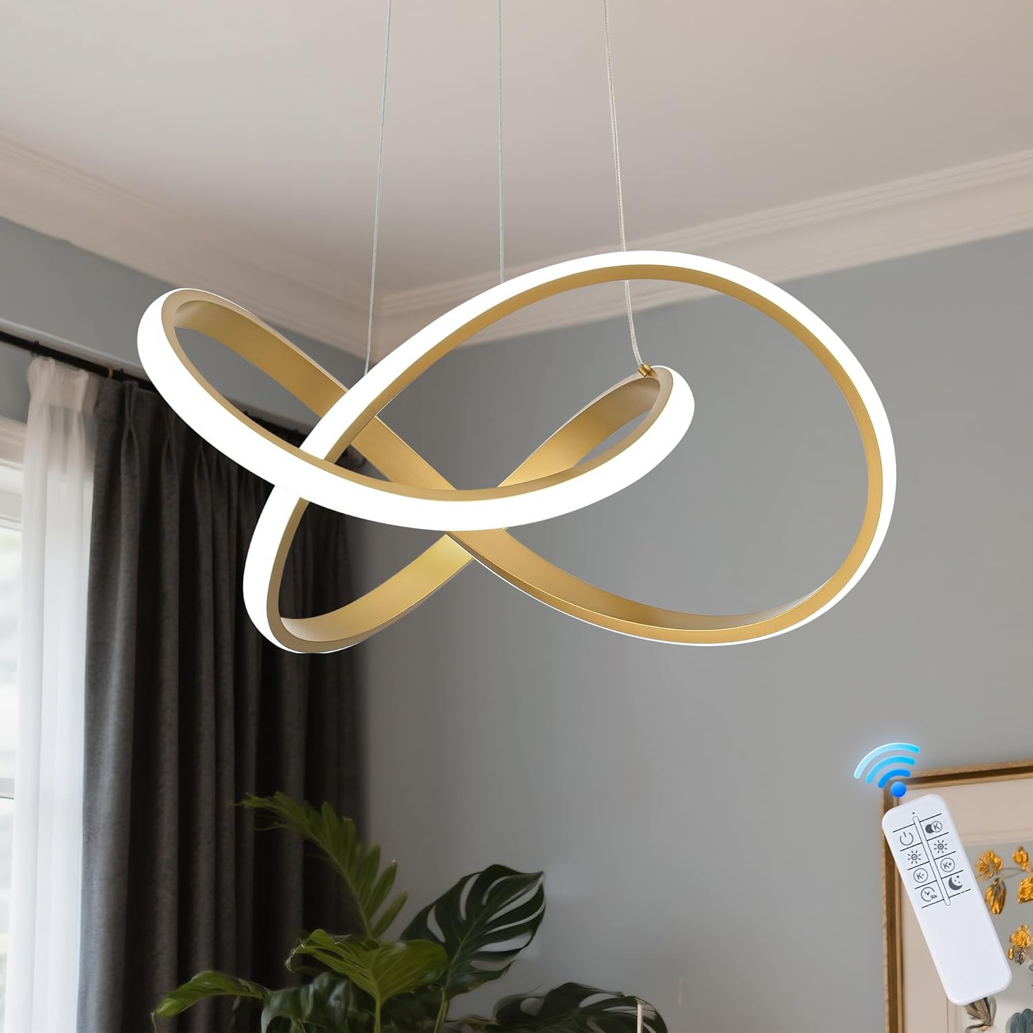 Dimmable Modern Black Chandelier — 7" — Gold