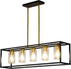 Vintage Farmhouse Black Chandelier — 4-Light — Brushed Brass +Black