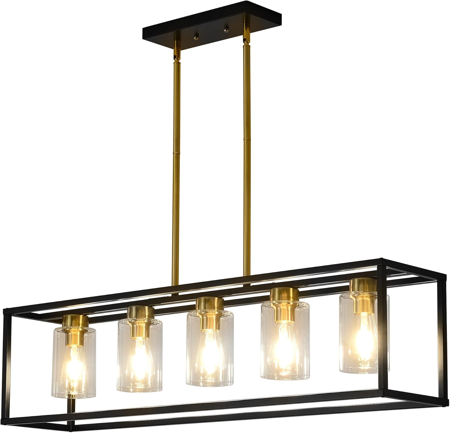 Vintage Farmhouse Black Chandelier — 4-Light — Brushed Brass +Black