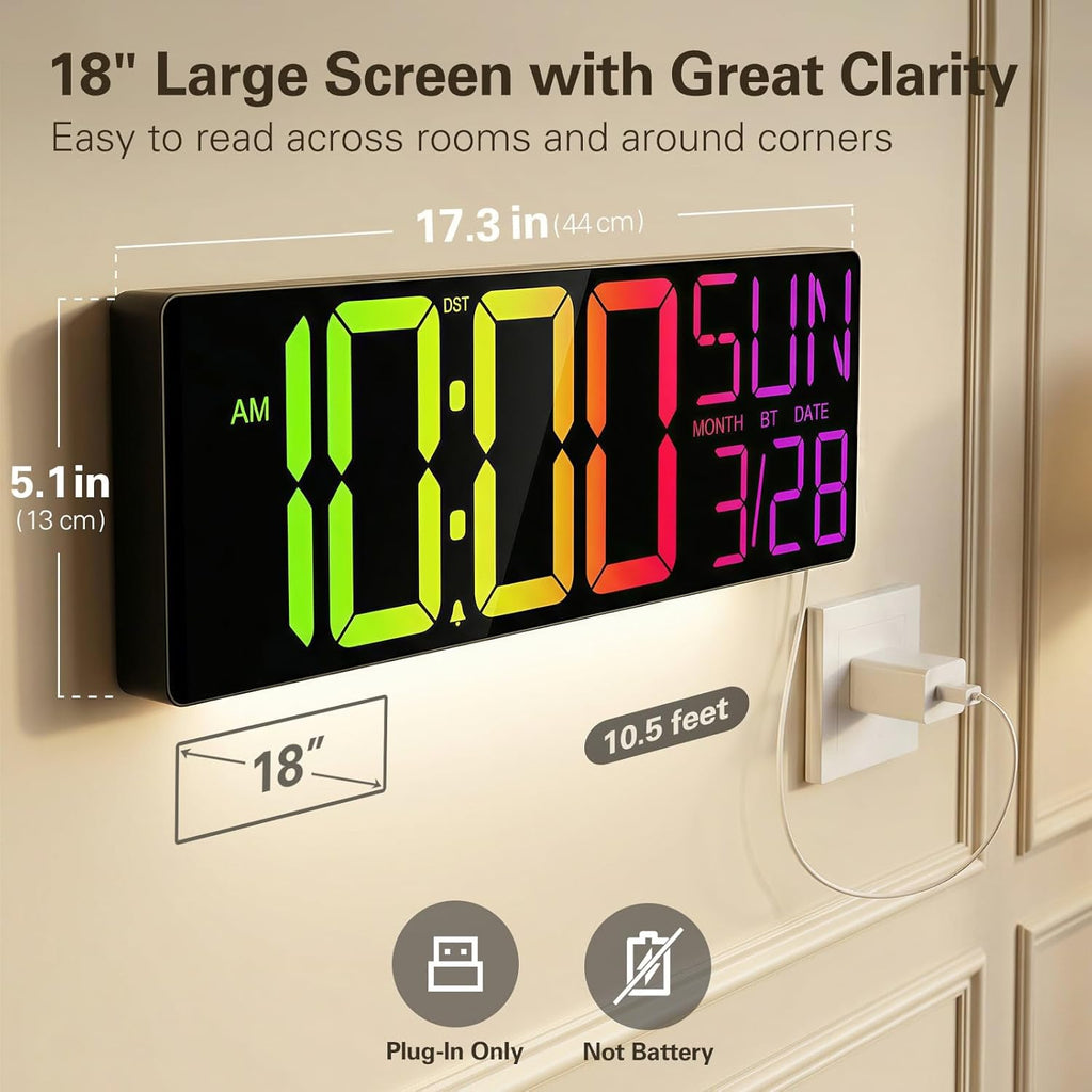 RGB Black Wall Clock — 18" - View 2