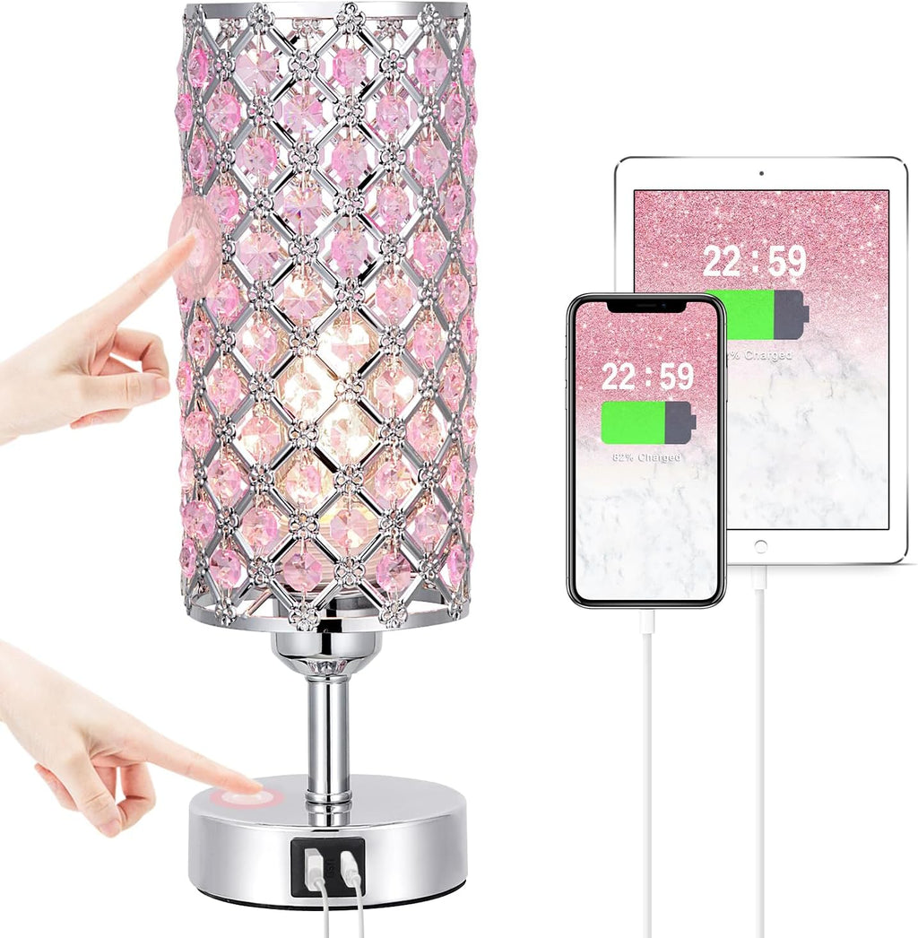 Dimmable Luxe Black Bedside Lamp — Pink