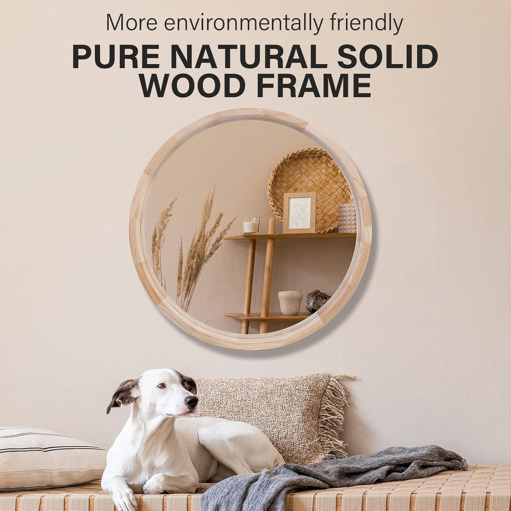 Round Farmhouse Wood Wall Mirror — 24" - View 3