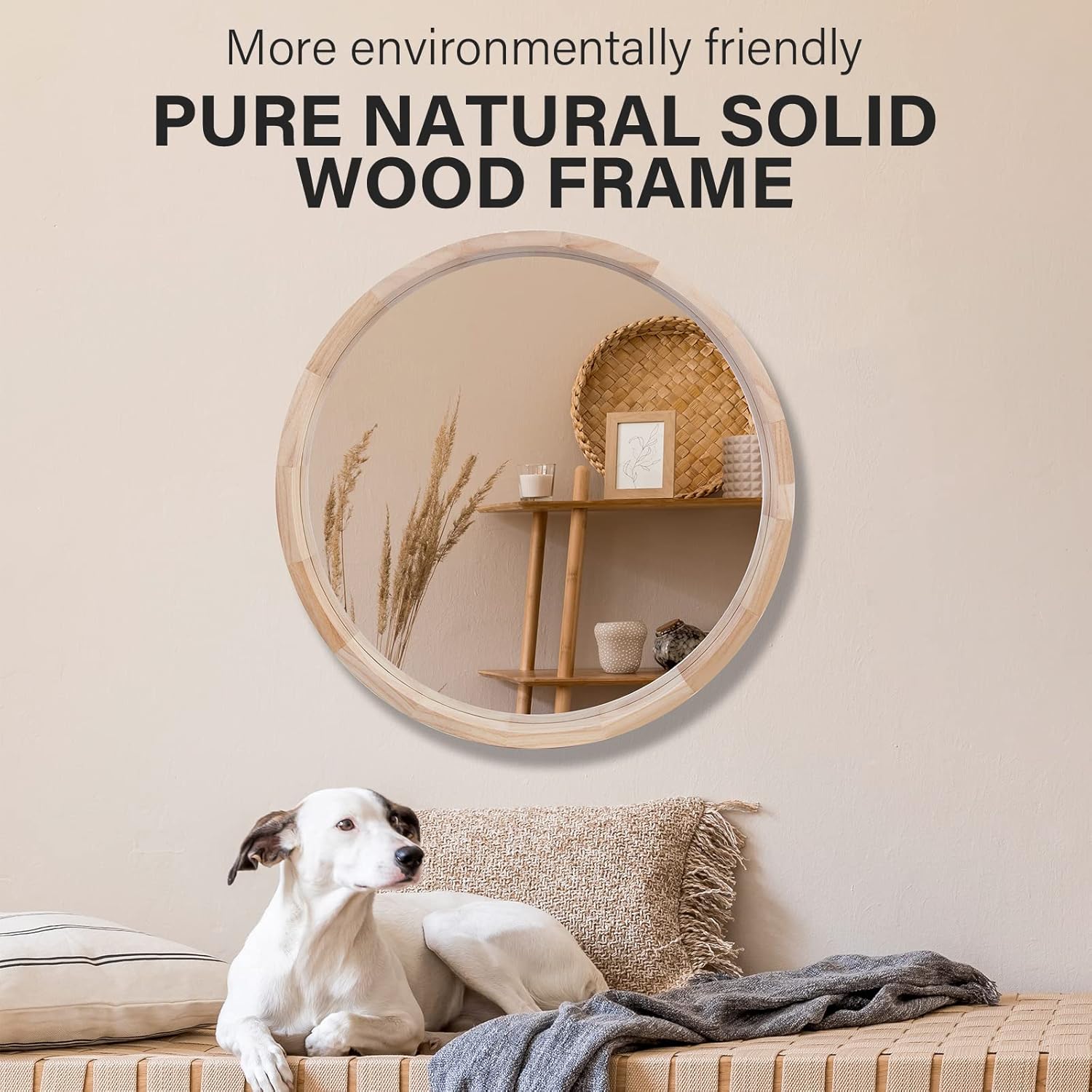 Round Farmhouse Wood Wall Mirror — 24" - View 3