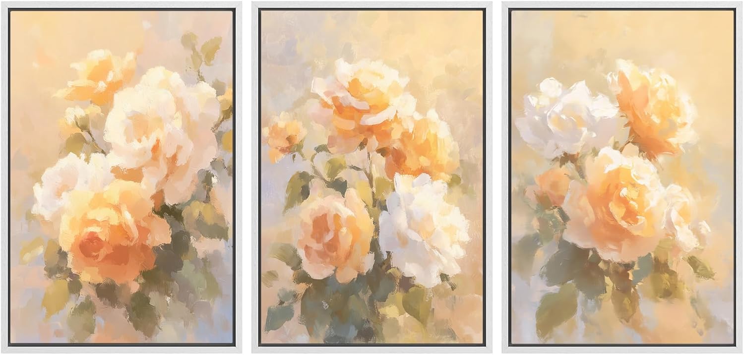 Framed Modern Fabric Wall Art — 16" — 24"x36"x3 Panels White