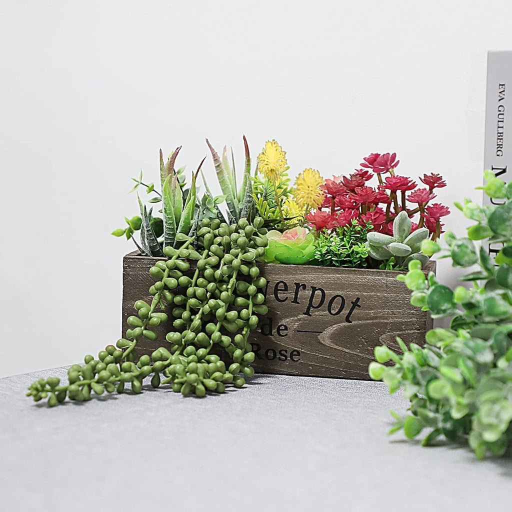 Rectangular Farmhouse Wood Faux Succulent - View 8