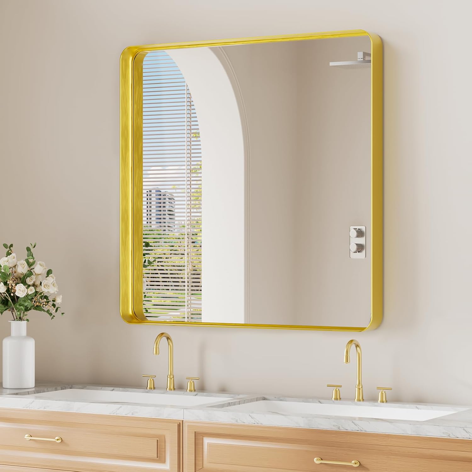 Framed Farmhouse Gold Wall Mirror — 30" — Gold
