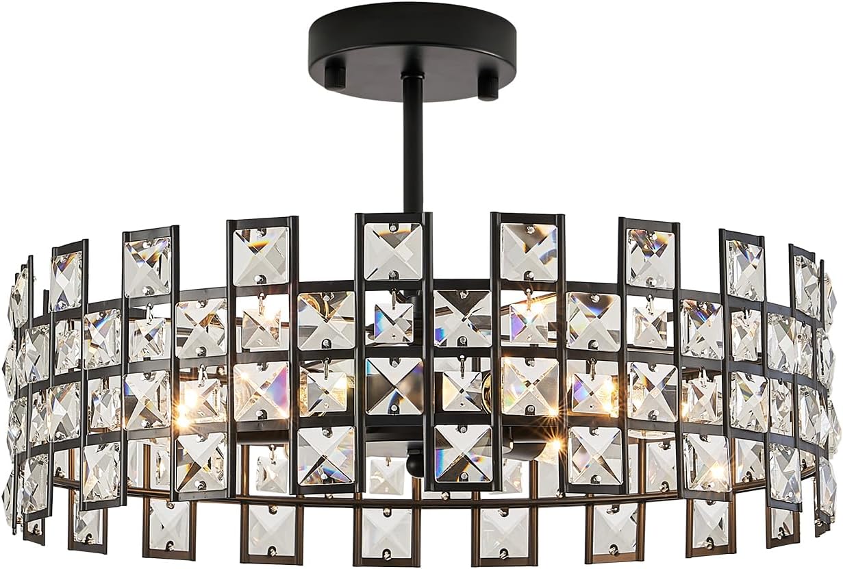 Round Luxe Black Chandelier — 20" — Large Matte Black