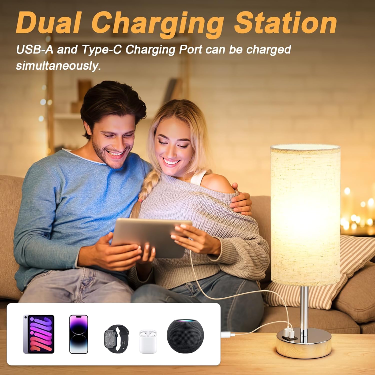 Dimmable Beige Bedside Lamp - View 3