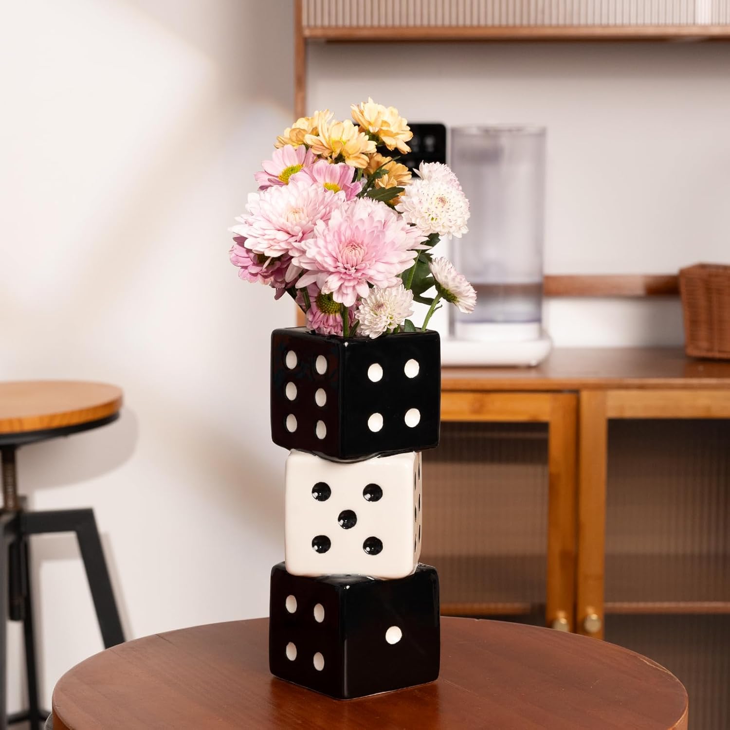 Modern Black Vase — Set of 3 — Black and White Dice Vase