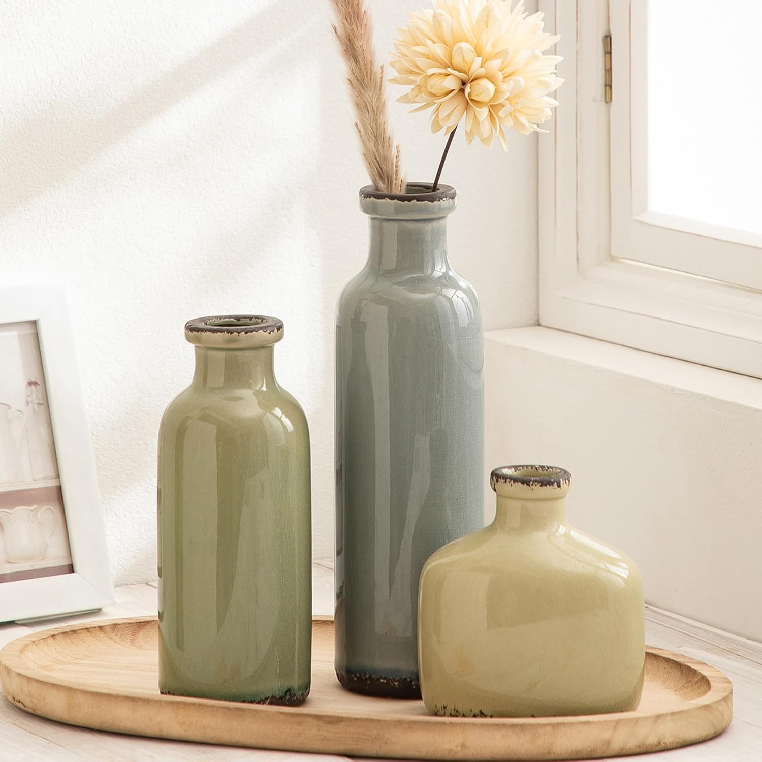 Round Farmhouse Blue Vase Set — Set of 3 — 202-1
