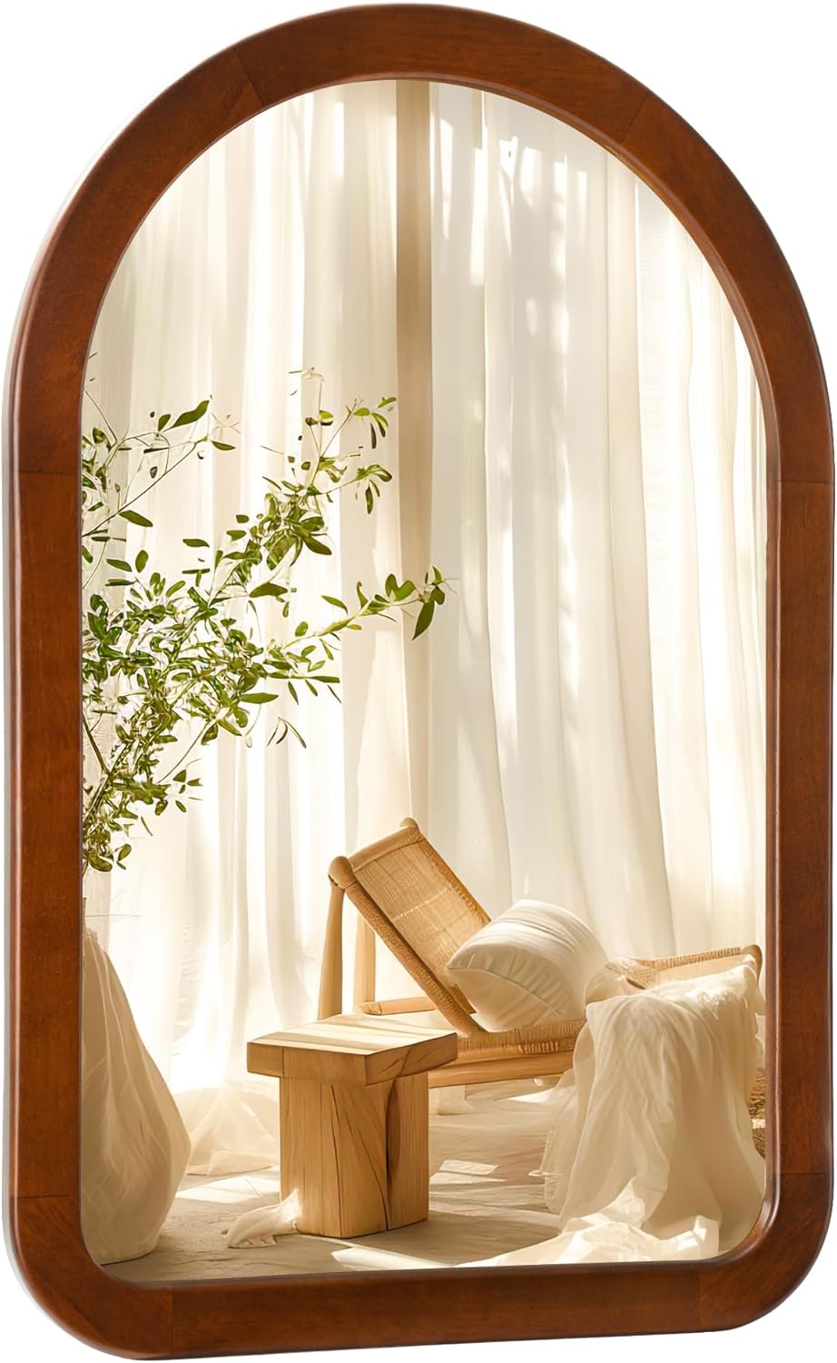 Round Farmhouse Brown Wall Mirror — 30" — 36"L x 24"W