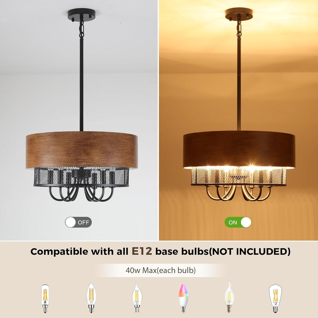 Round Farmhouse Black Chandelier — 6-Light - View 7