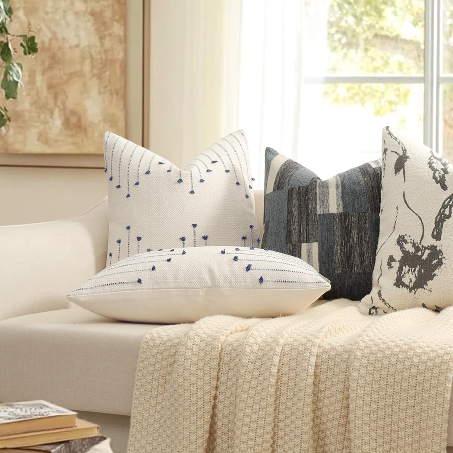 Tufted Boho Beige Throw Pillow Cover — 18" - View 3